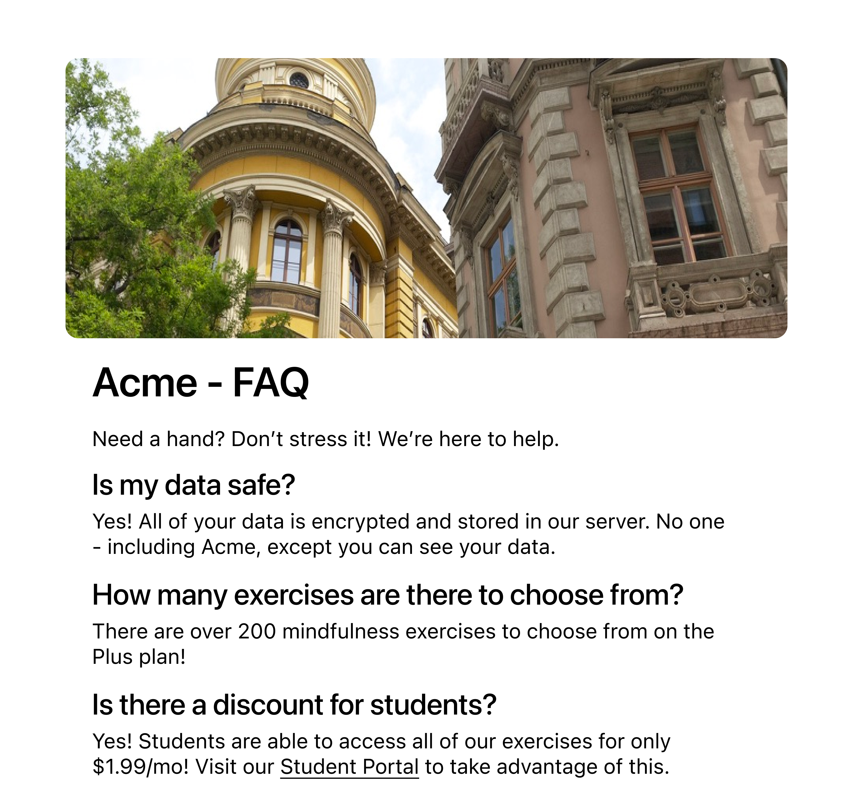 An example of an FAQ page on Aretav.